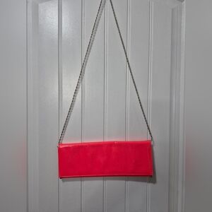 Womens Vintage Neon Pink Purse With Inside Mirror Chain Shoulder Strap